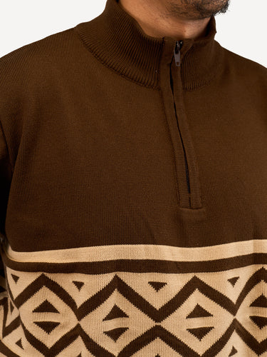 Kali Mens KnitWear: Half-Zip - Brown