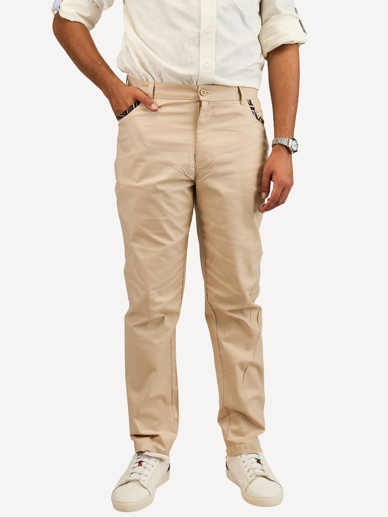 Chino Pants: Beige with Beige Geo Print