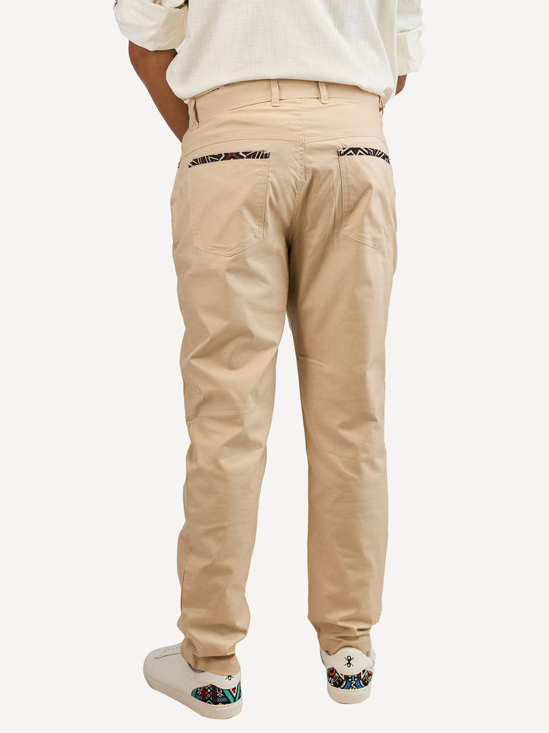 Chino Pants: Beige with Beige Geo Print