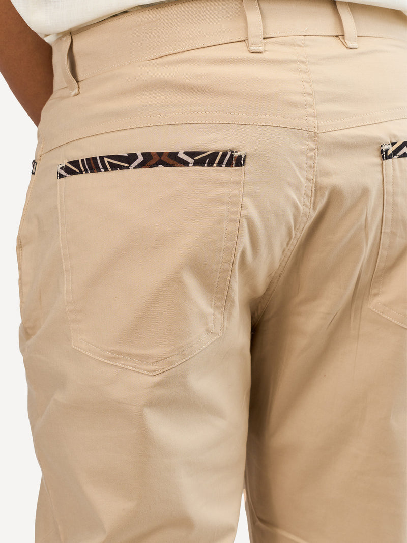 Chino Pants: Beige with Beige Geo Print