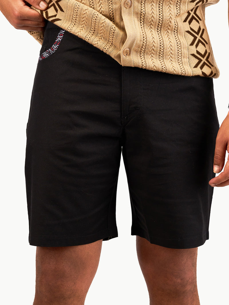 Chino Shorts: Black with Red & Black Tattoo Print