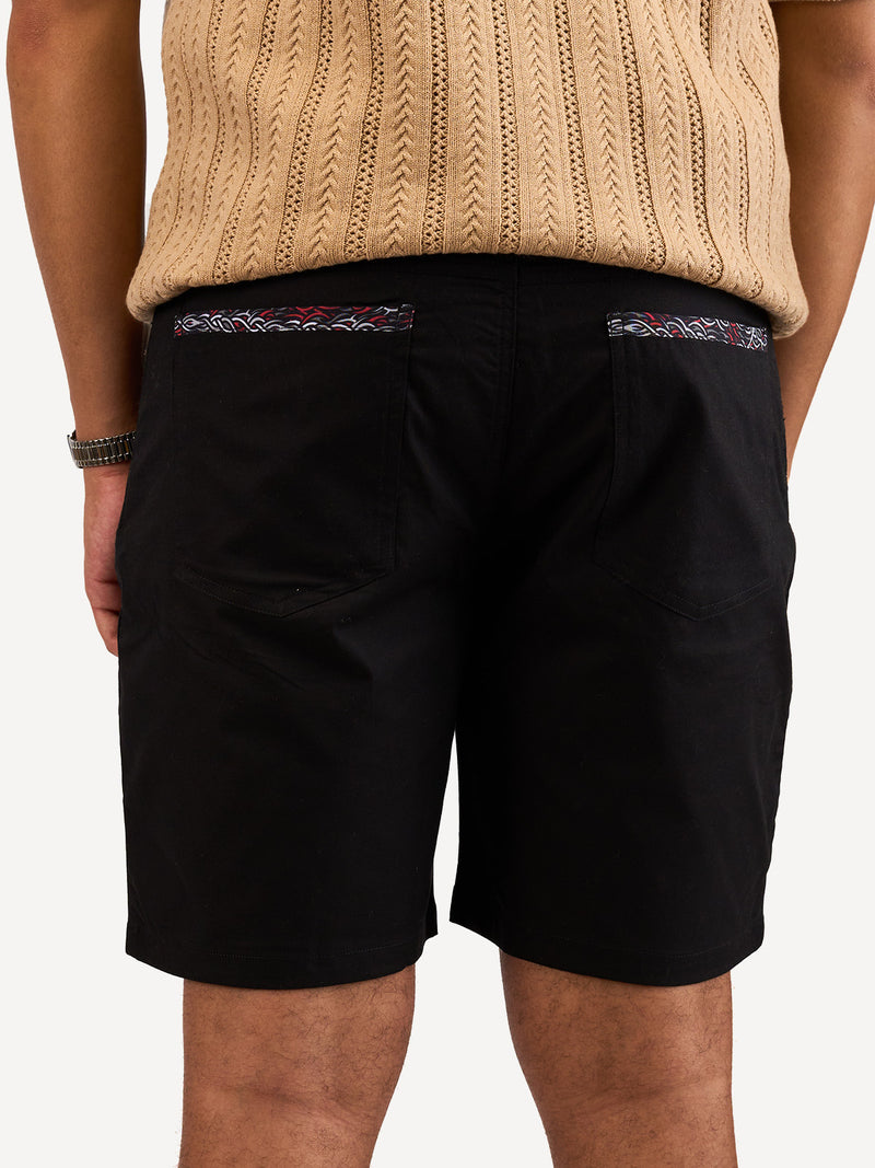 Chino Shorts: Black with Red & Black Tattoo Print
