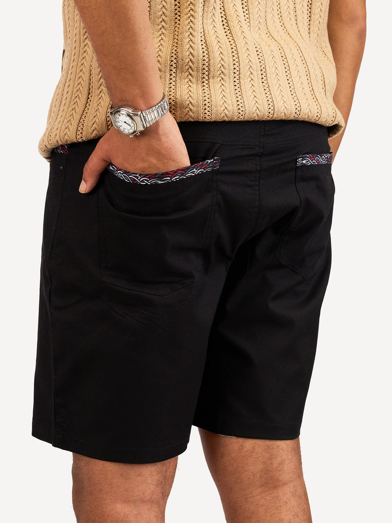 Chino Shorts: Black with Red & Black Tattoo Print