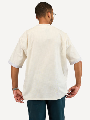 Linen Oversized Ts: Off-White with Chromatic Ardhani Print