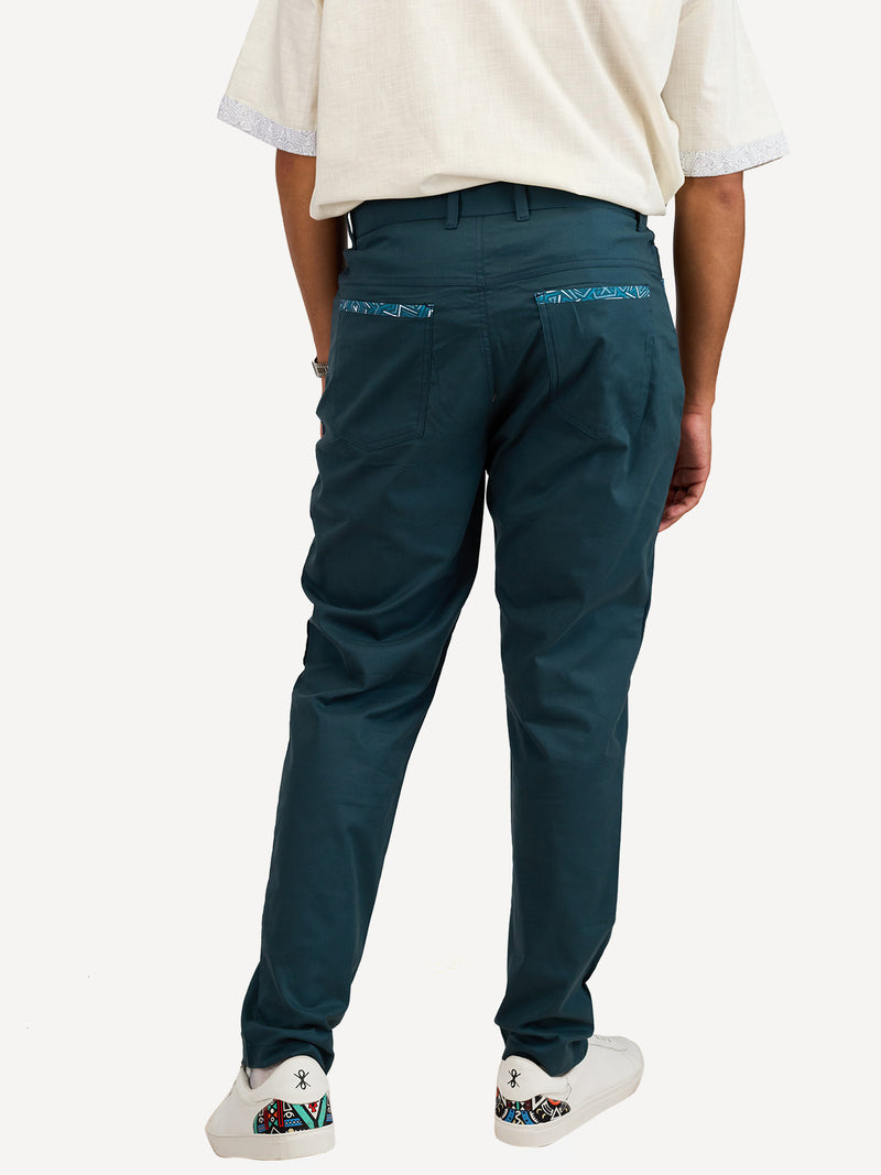 Chino Pants: Navy with Petrol Blue Geo Print