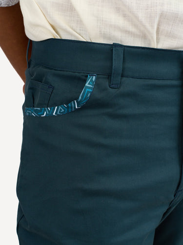 Chino Pants: Navy with Petrol Blue Geo Print