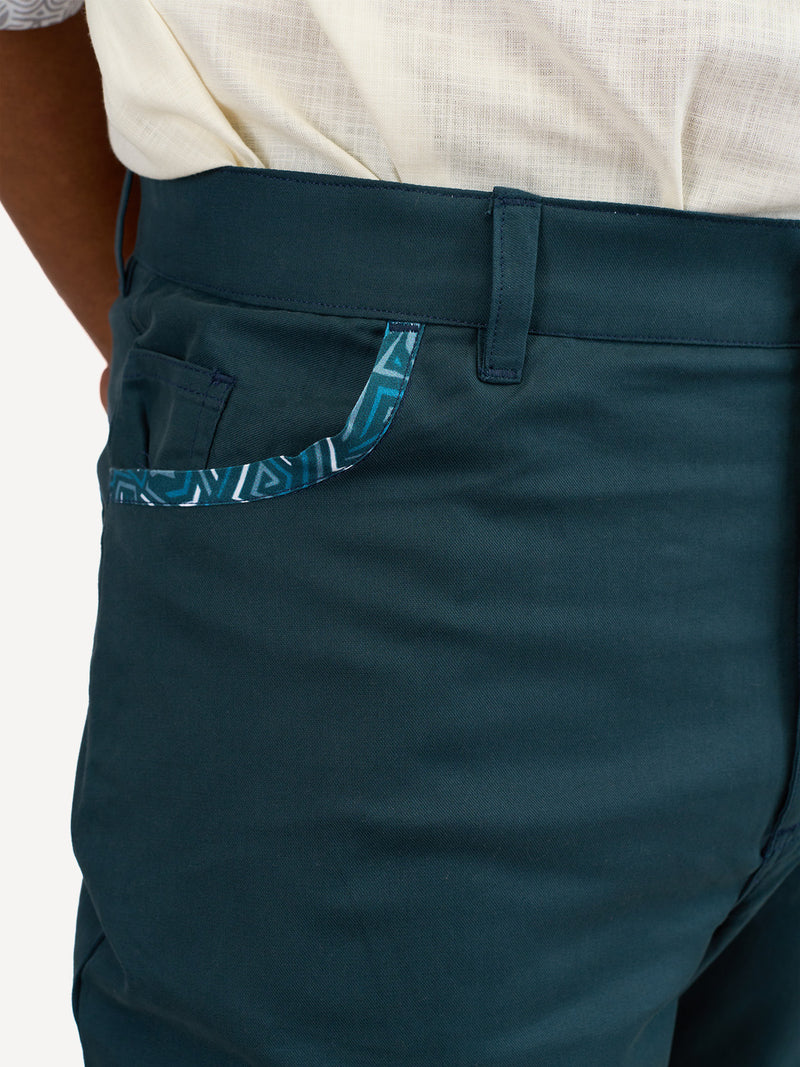 Chino Pants: Navy with Petrol Blue Geo Print