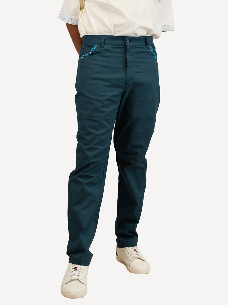 Chino Pants: Navy with Petrol Blue Geo Print