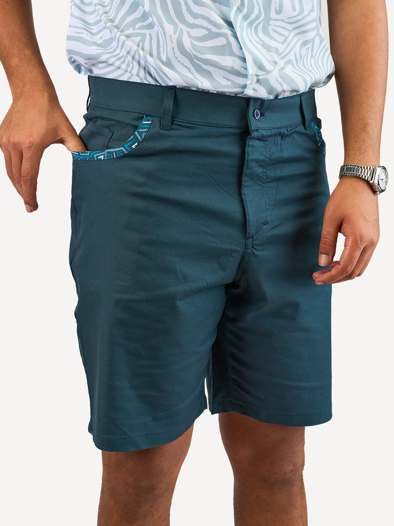 Chino Shorts: Navy with Petrol Geo Print