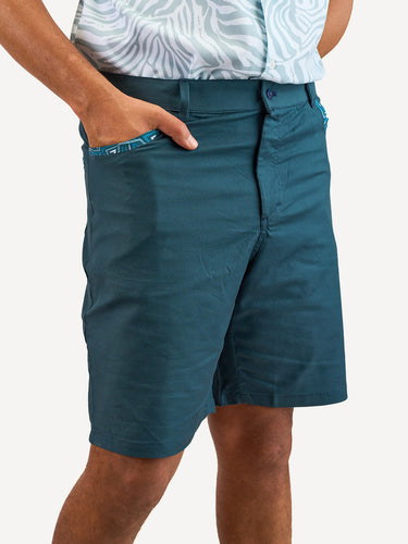 Chino Shorts: Navy with Petrol Geo Print