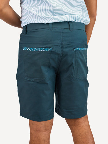 Chino Shorts: Navy with Petrol Geo Print