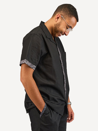 Linen Shirts: Black with Chromatic Geo Print
