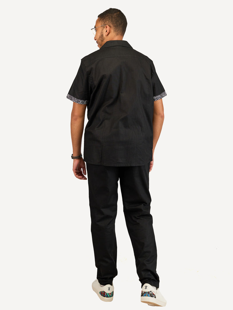 Linen Pants: Black with Chromatic Geo Print