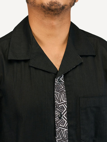 Linen Shirts: Black with Chromatic Geo Print
