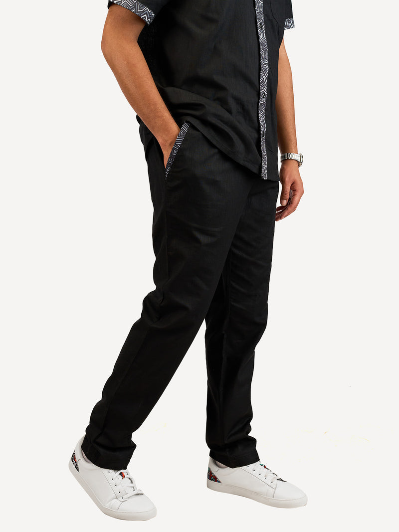 Linen Pants: Black with Chromatic Geo Print