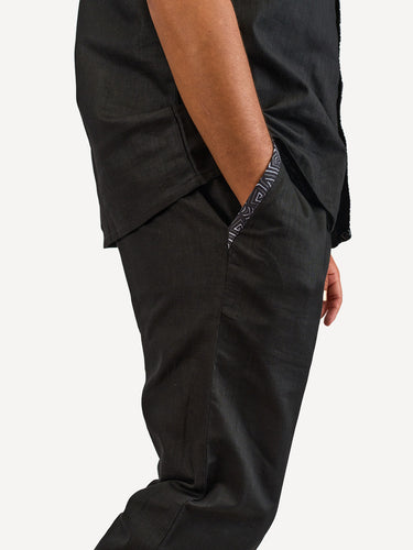 Linen Pants: Black with Chromatic Geo Print