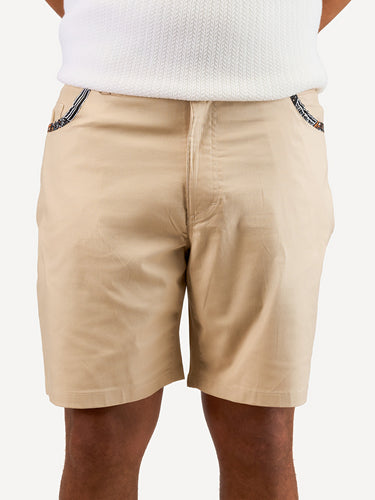Chino Shorts: Beige with Safari Brown Tribal Print