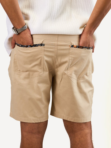 Chino Shorts: Beige with Safari Brown Tribal Print