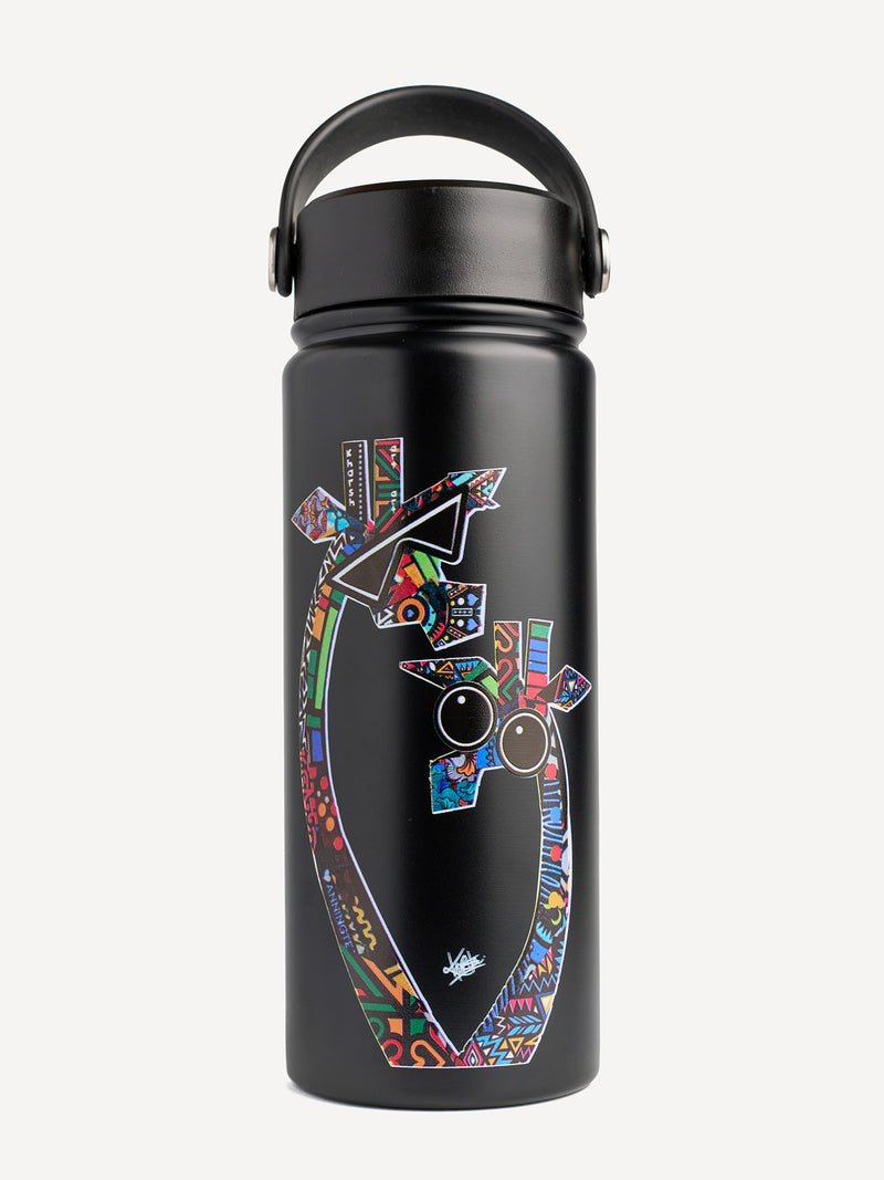 Kali Wide-Mouth Water Bottles: Black with Twiga