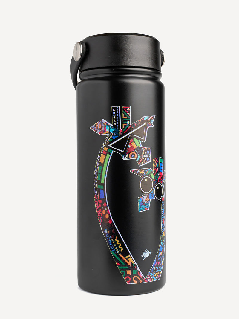 Kali Wide-Mouth Water Bottles: Black with Twiga