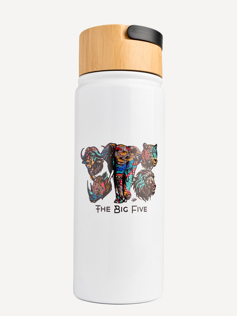 Kali Sports Water Bottles: White with Big Five