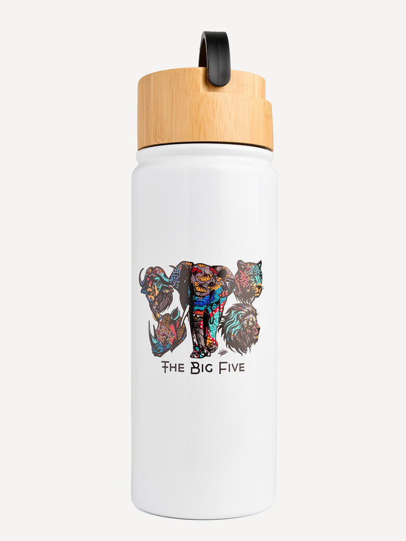 Kali Sports Water Bottles: White with Big Five