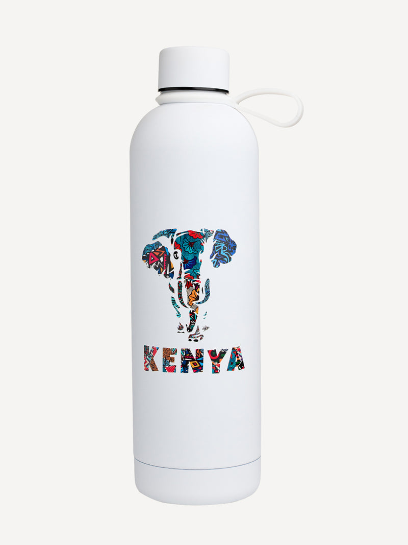 Kali Water Bottles: White with Kenya Tembo