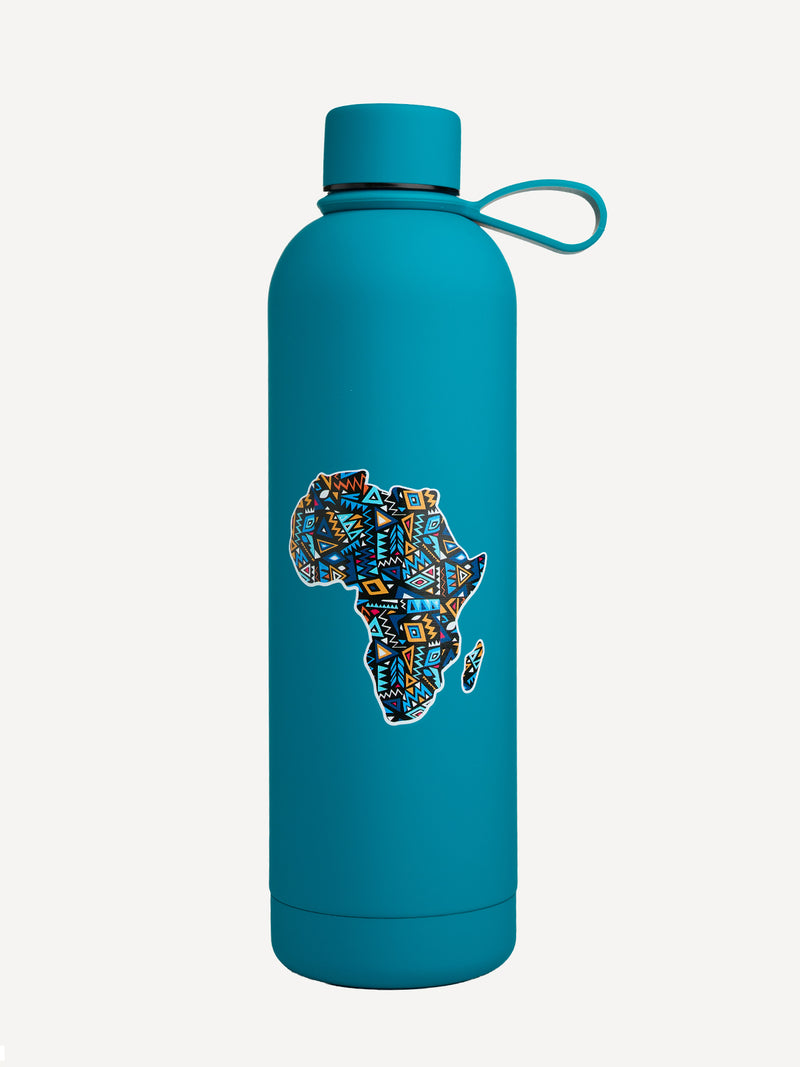 Kali Skin Feel Water Bottles: Petrol Blue with Africa Map