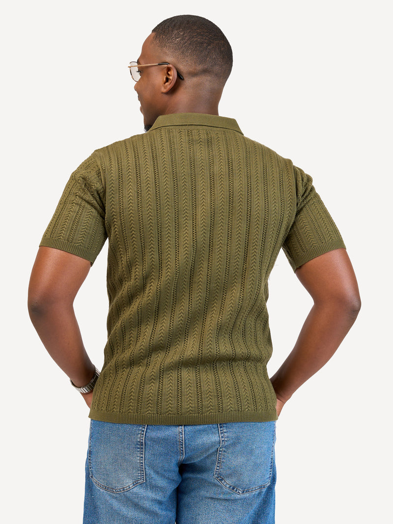 Kali Mens Button - Down KnitWear Shirts: Green & Black