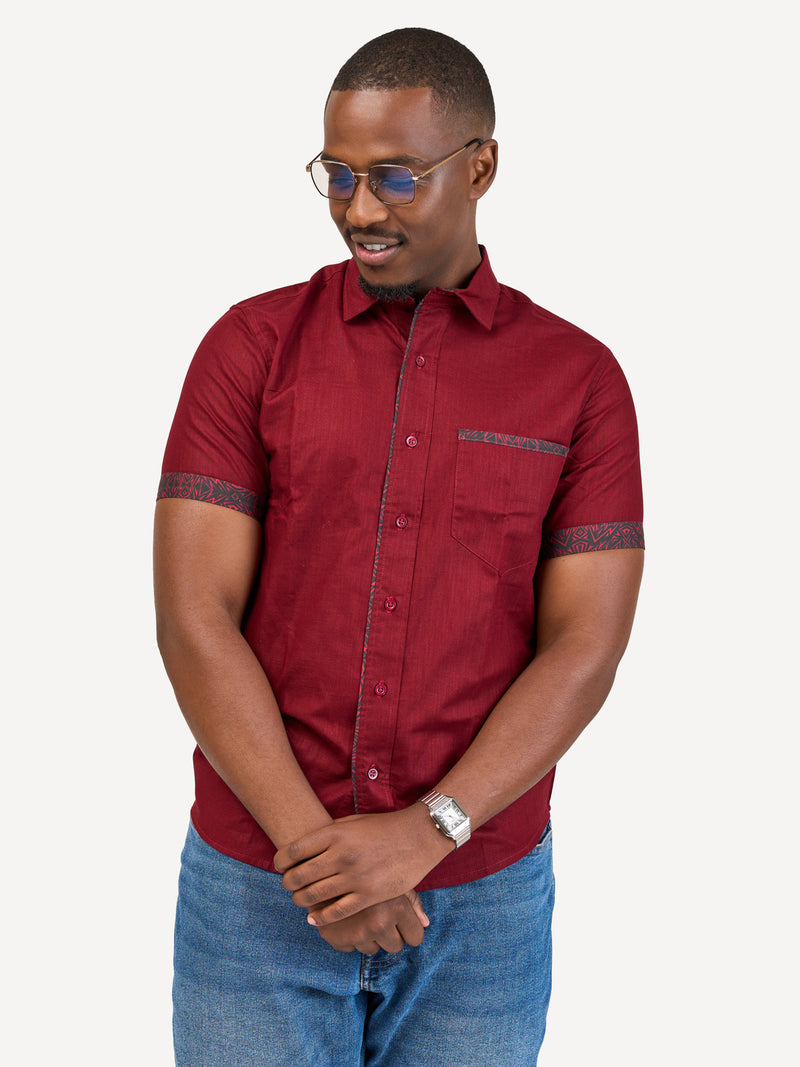 Linen Shirts: Burgundy with Burgundy KK