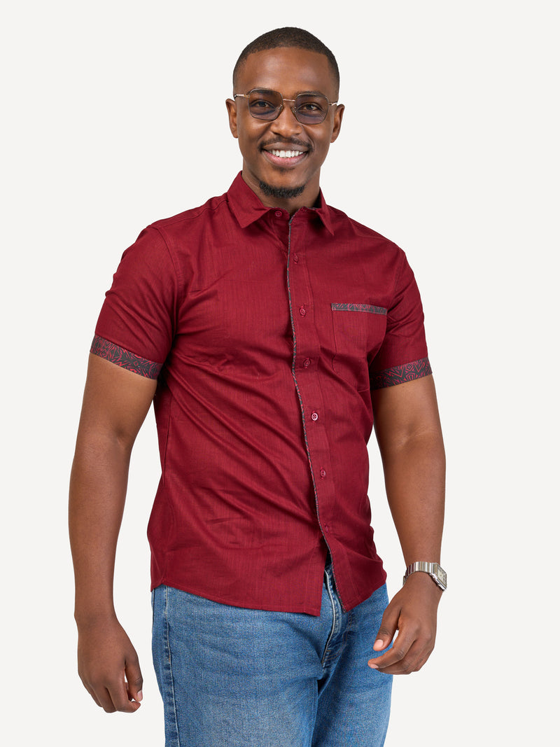 Linen Shirts: Burgundy with Burgundy KK