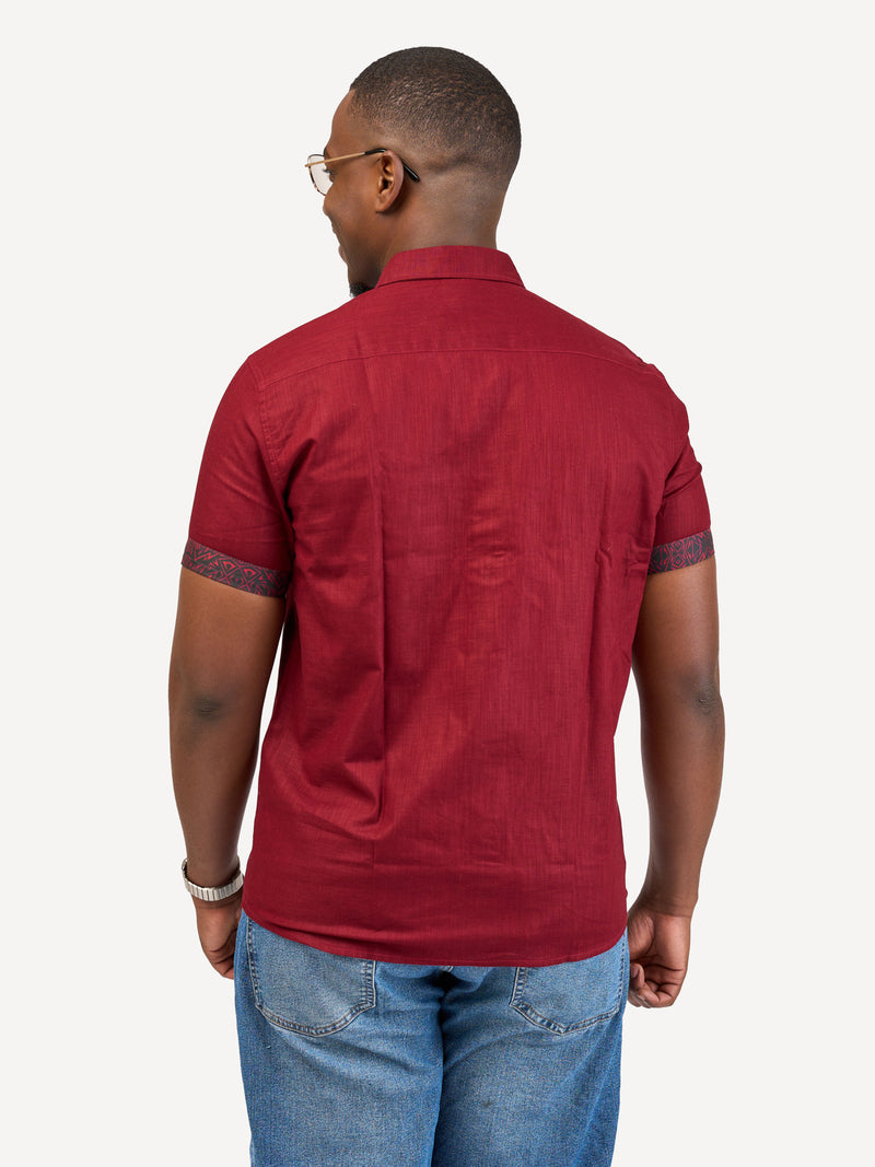 Linen Shirts: Burgundy with Burgundy KK