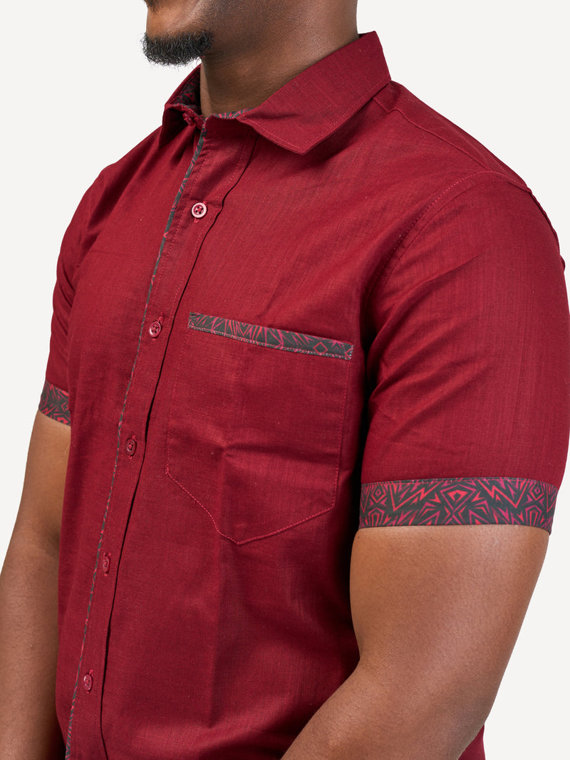 Linen Shirts: Burgundy with Burgundy KK