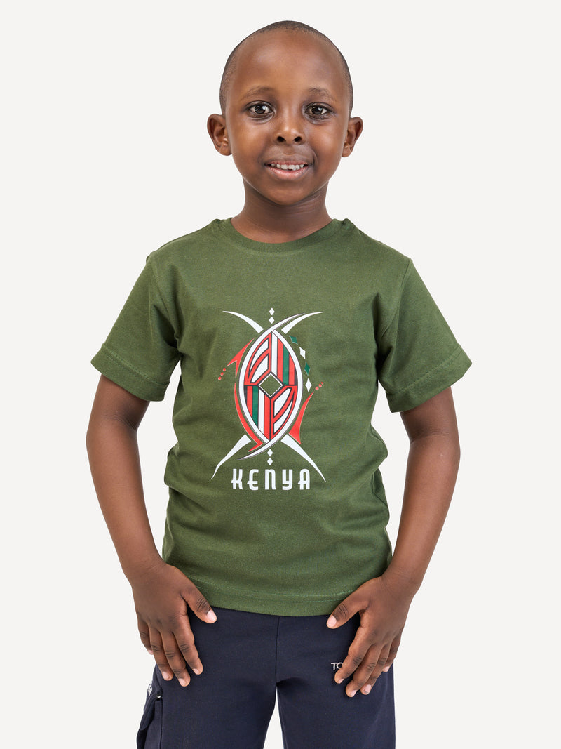 Kali Kids Ts: Pine Green with Kenya Shield
