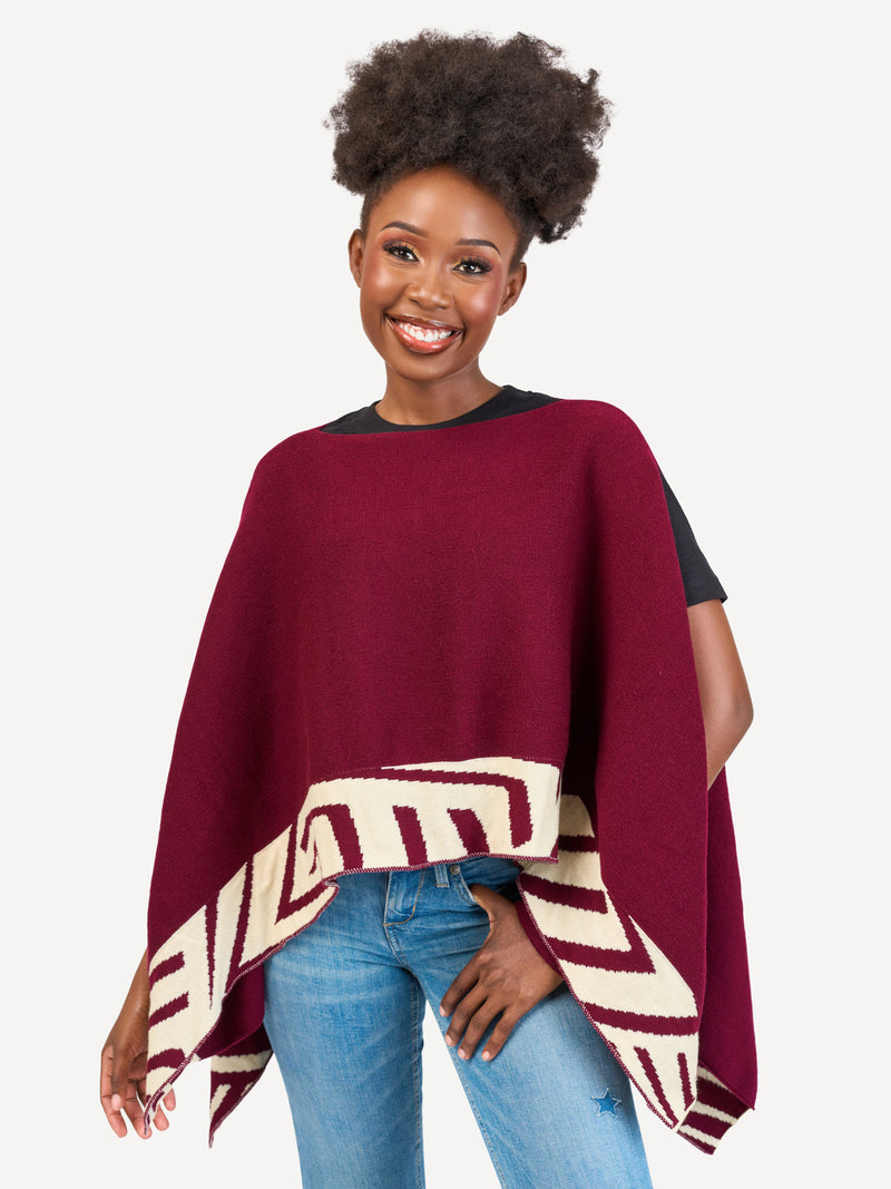 Kali Ponchos - Burgundy & Cream