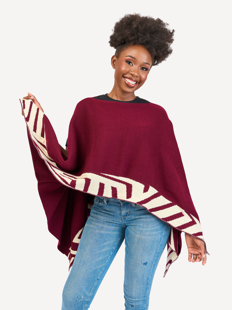 Kali Ponchos - Burgundy & Cream