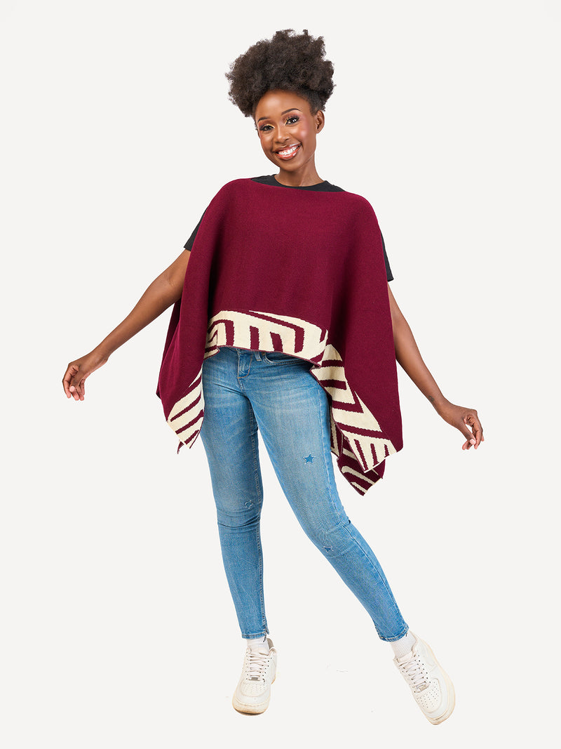 Kali Ponchos - Burgundy & Cream