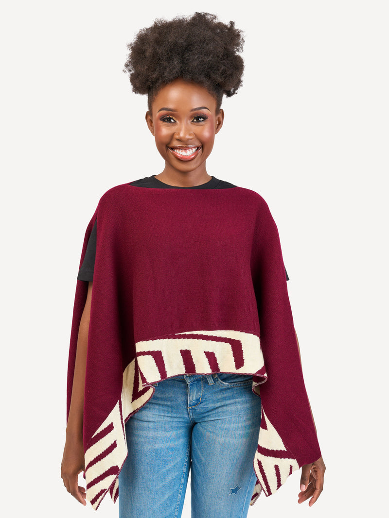 Kali Ponchos - Burgundy & Cream