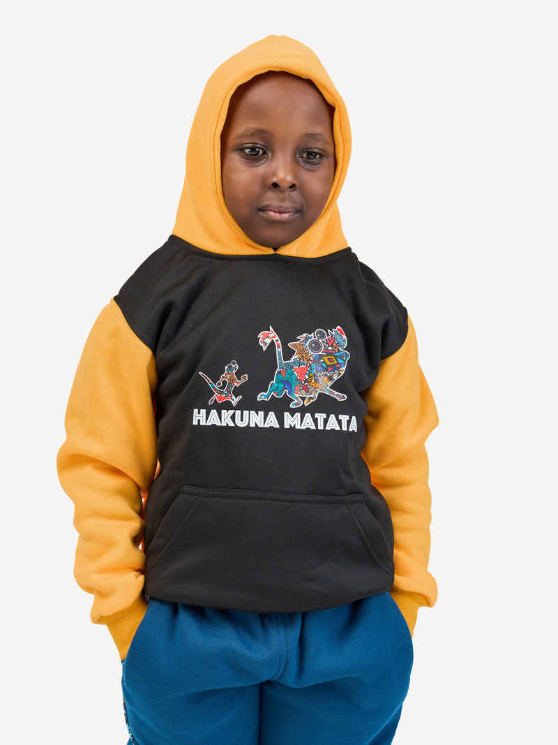 Kali Kids Block Graphic Hoodies: Black & Yellow with HM Timon & Pumba