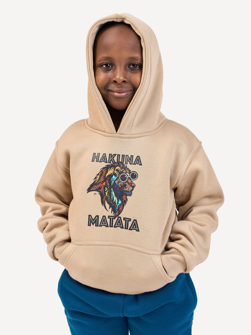 Kali Kids Graphic Hoodies: Beige with Hakuna Matata Simba