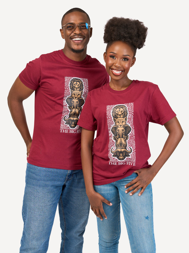 Kali Graphic Ts: Burgundy with Vertical Big Five