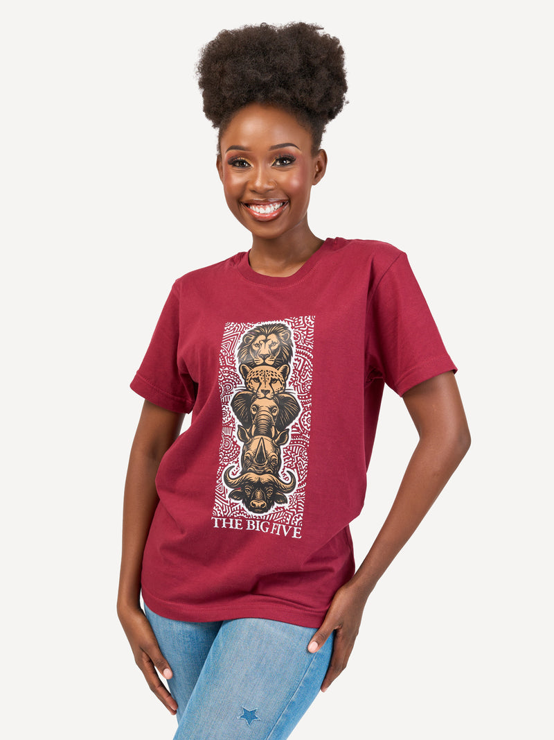 Kali Graphic Ts: Burgundy with Vertical Big Five