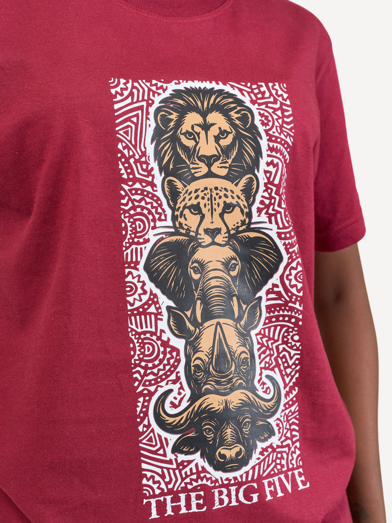 Kali Graphic Ts: Burgundy with Vertical Big Five