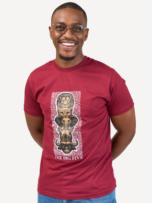 Kali Graphic Ts: Burgundy with Vertical Big Five