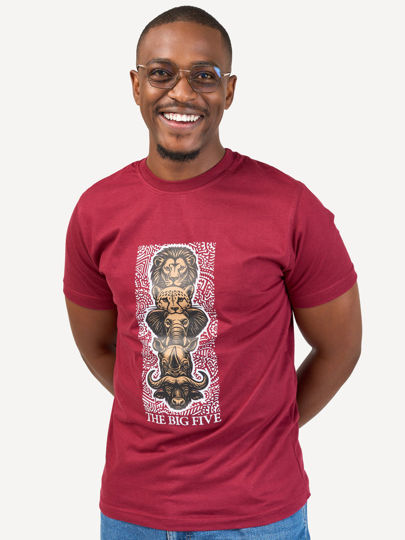 Kali Graphic Ts: Burgundy with Vertical Big Five