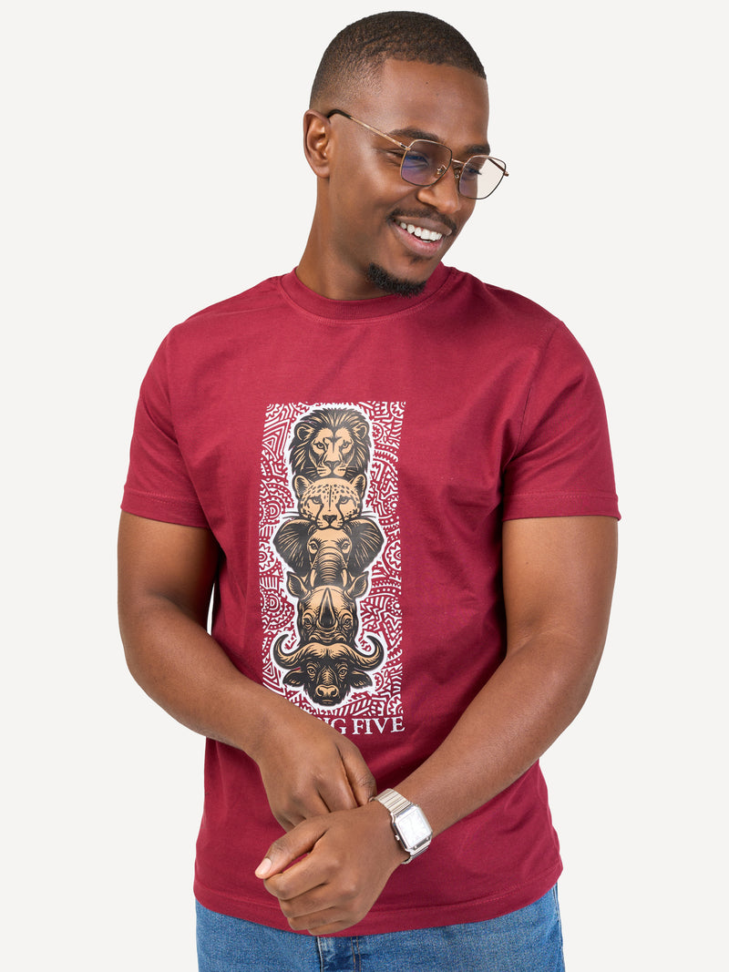Kali Graphic Ts: Burgundy with Vertical Big Five