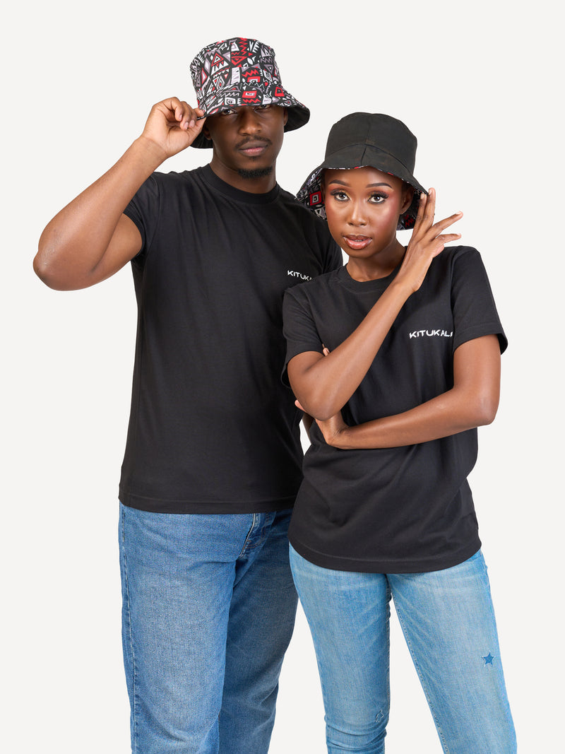 Kali Bucket Hats: Black with Red & Grey KK