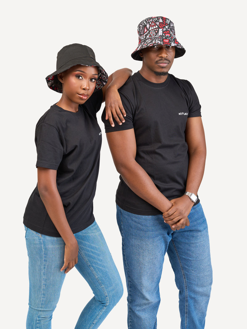 Kali Bucket Hats: Black with Red & Grey KK