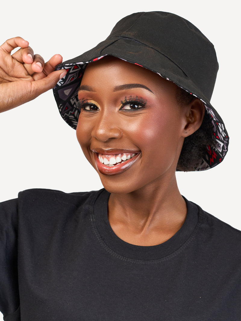 Kali Bucket Hats: Black with Red & Grey KK