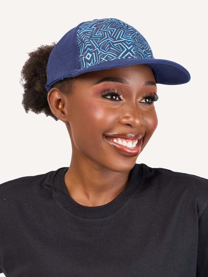 Kali Caps: Navy with Navy Geo Print